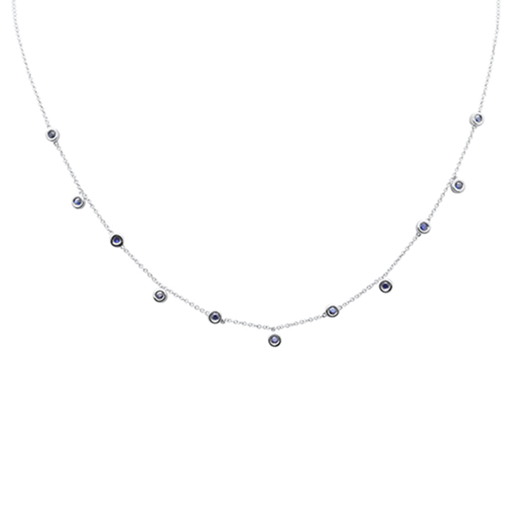 ''.38ct G SI 14K White GOLD Diamond Blue Sapphire Gemstone Bezel Pendant Necklace 16'''' + 2'''' Ext''