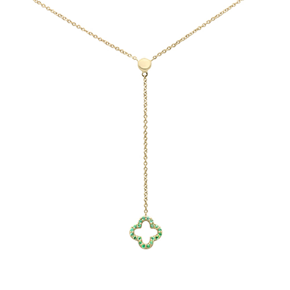 ''.09ct G SI 14K Yellow Gold  Emerald Gemstone Clover Lariat Pendant NECKLACE 16'''' Long''