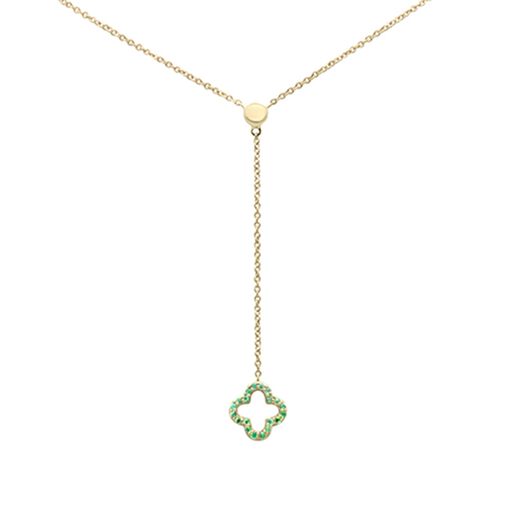 ''.09ct G SI 14K Yellow GOLD  Emerald Gemstone Clover Lariat Pendant Necklace 16'''' Long''