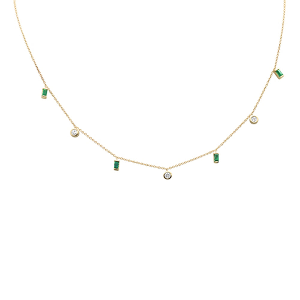 ''.55ct G SI 14K Yellow Gold Diamond & Emerald Gemstone Pendant NECKLACE 16'''' + 2'''' Ext''