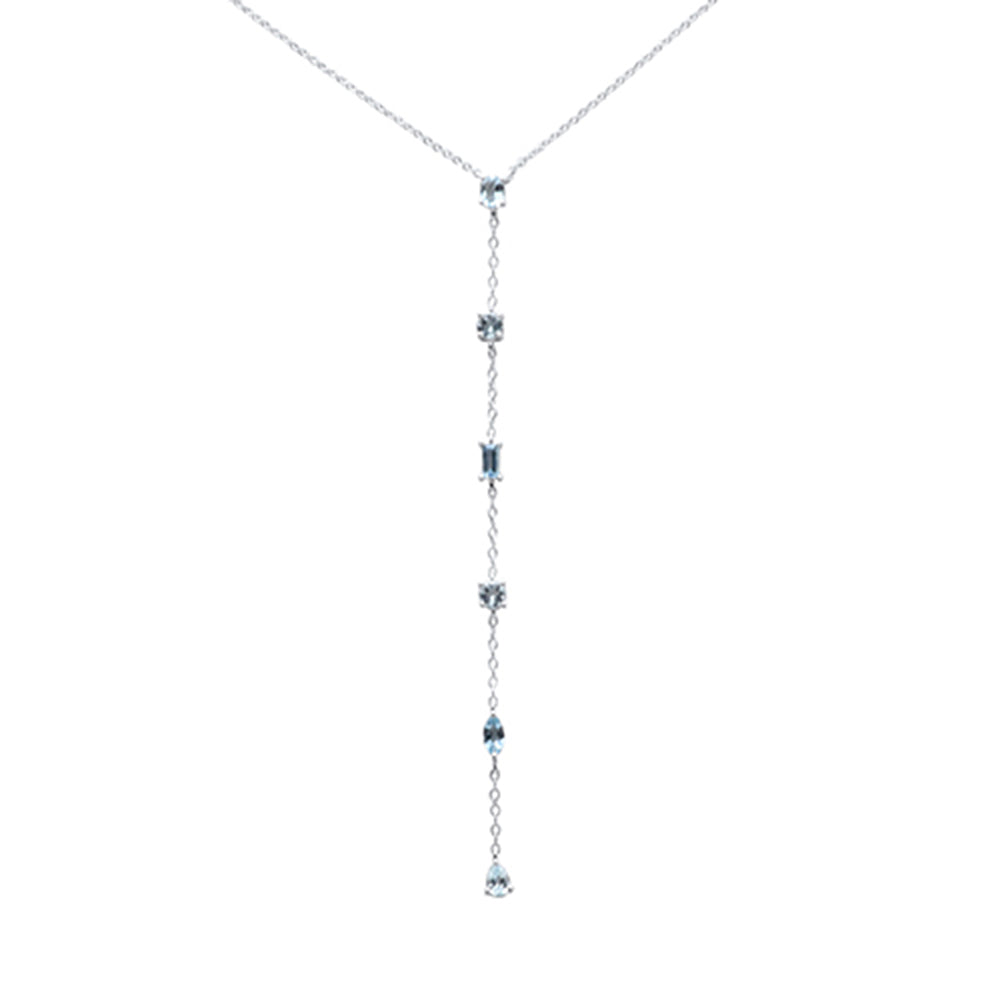 ''.78ct G SI 14K White Gold AQUAMARINE Gemstone Drop Pendant Necklace 18'''' Long''