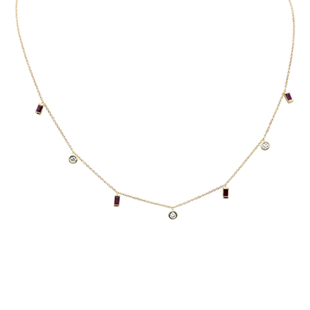 ''.73ct G SI 14K Yellow Gold Diamond & Ruby Gemstone Dangling PENDANT Necklace 16'''' + 2'''' Ext''