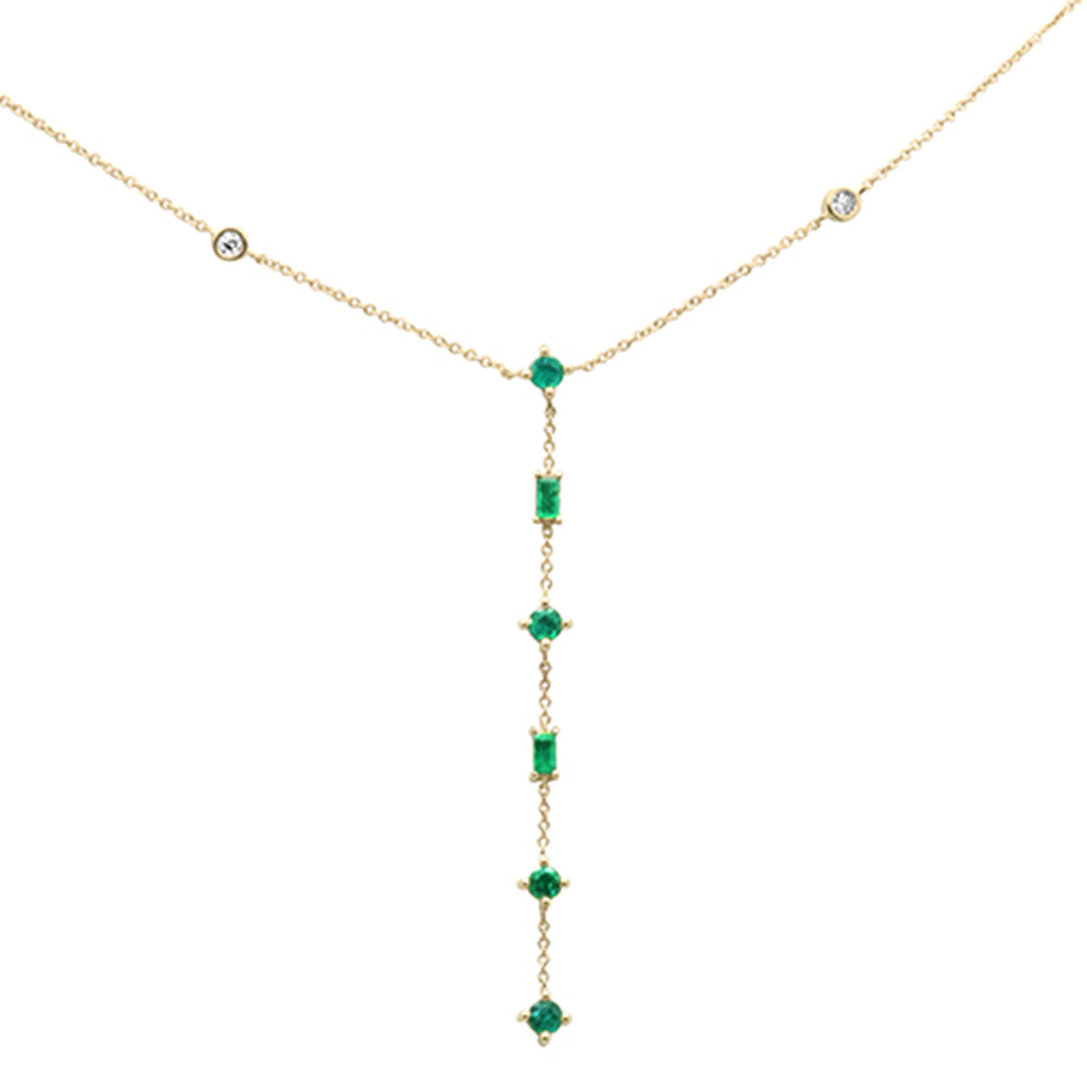 ''.71ct G SI 14K Yellow GOLD Diamond & Emerald Gemstone Drop Lariat Pendant Necklace 16'''' + 2'''' Ext''