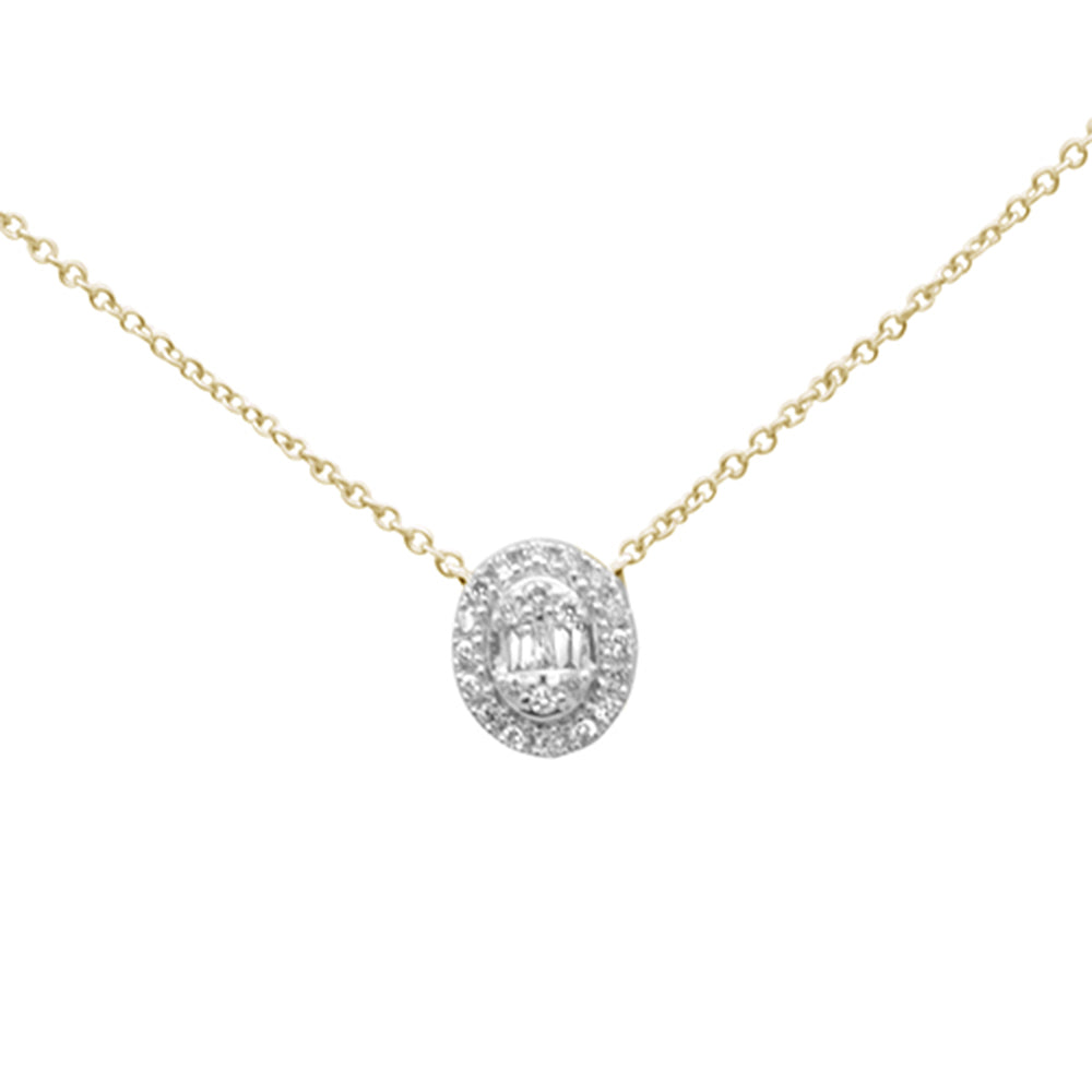 ''.16ct G SI 14K Yellow Gold Diamond Round & Baguette Oval Shape Pendant NECKLACE 16'''' + 2'''' Ext''