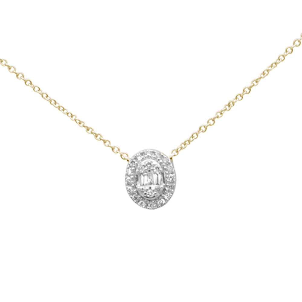 ''.16ct G SI 14K Yellow GOLD Diamond Round & Baguette Oval Shape Pendant Necklace 16'''' + 2'''' Ext''