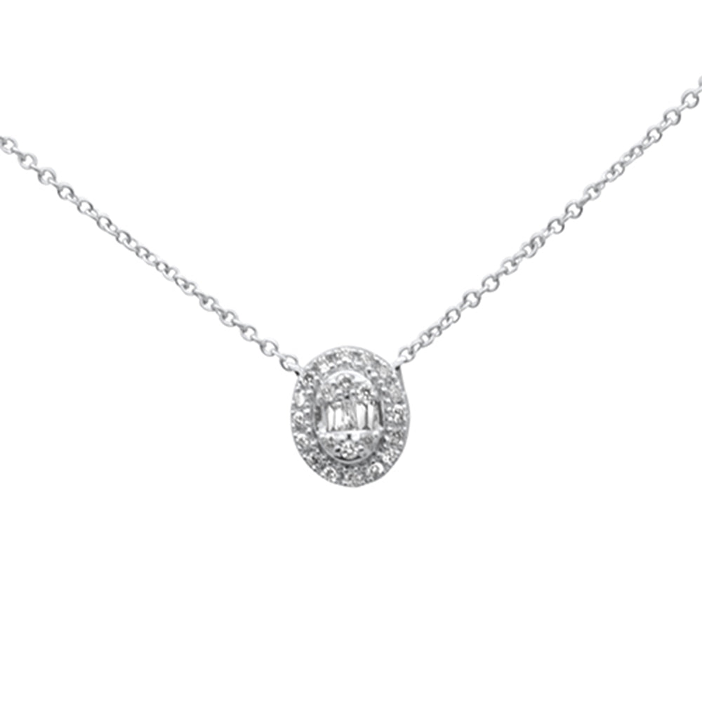 ''.16ct G SI 14K White Gold DIAMOND Round & Baguette Oval Shape Pendant Necklace 16'''' + 2'''' Ext''