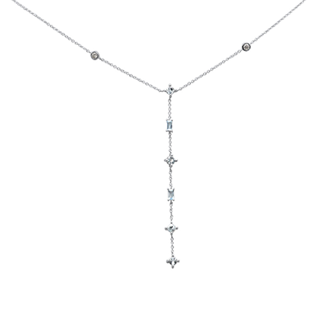 ''.60ct G SI 14K White Gold Diamond & AQUAMARINE Gemstone Drop Lariat Pendant Necklace 18'''' Long''