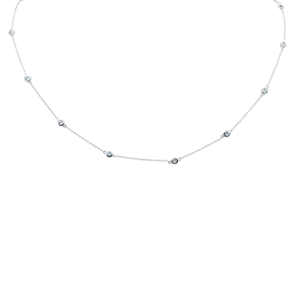 ''SPECIAL! .52ct G SI 14K White Gold Aquamarine Gemstone Bezel NECKLACE 16'''' + 2'''' EXT''