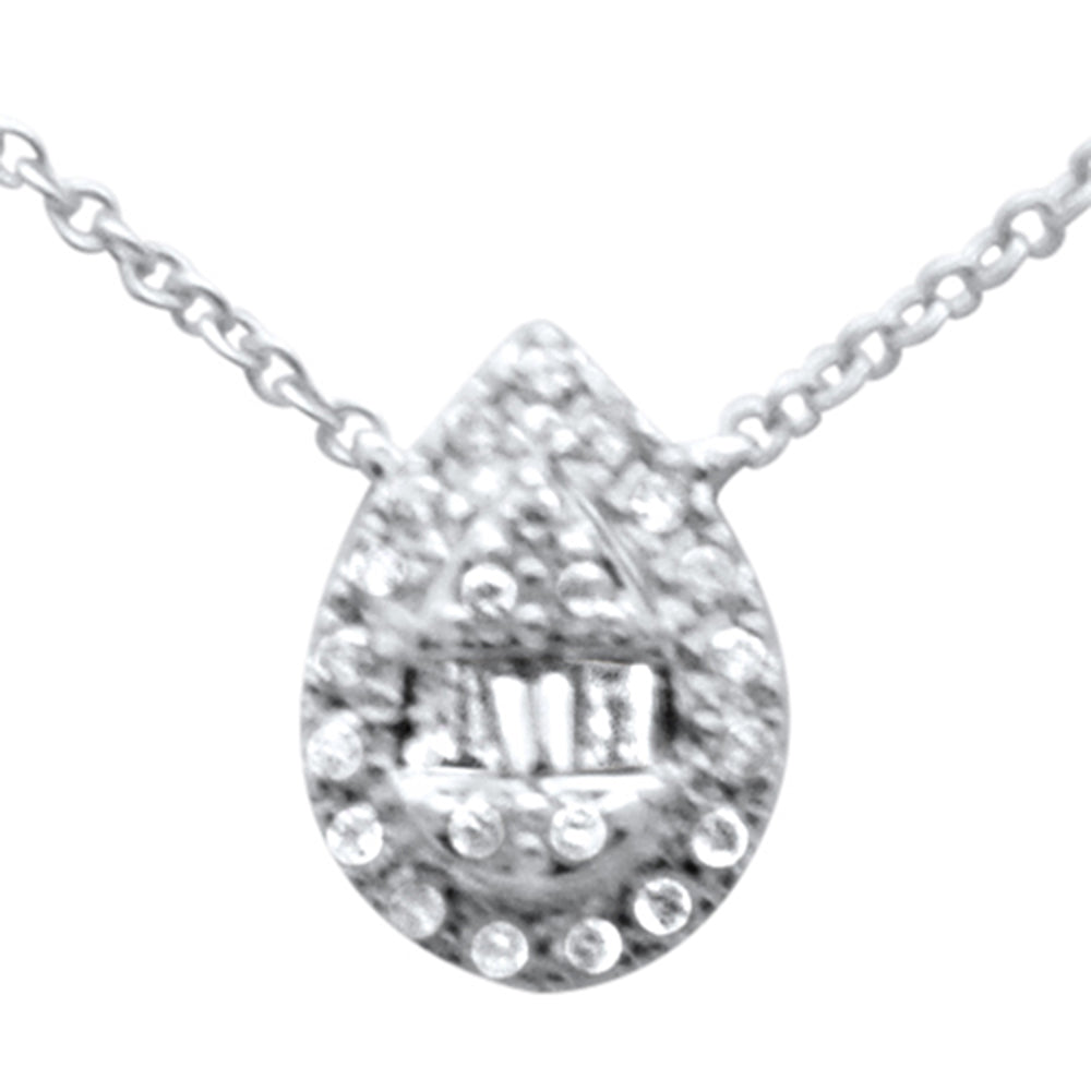 ''SPECIAL! .15ct G SI 14K White Gold Diamond Round & Baguette Pear Shape PENDANT Necklace 16'''' + 2'''' 