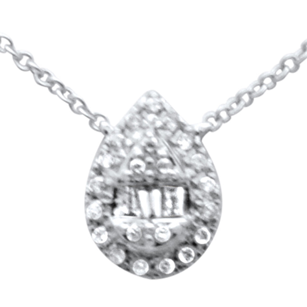''SPECIAL! .15ct G SI 14K White GOLD Diamond Round & Baguette Pear Shape Pendant Necklace 16'''' + 2'''' 