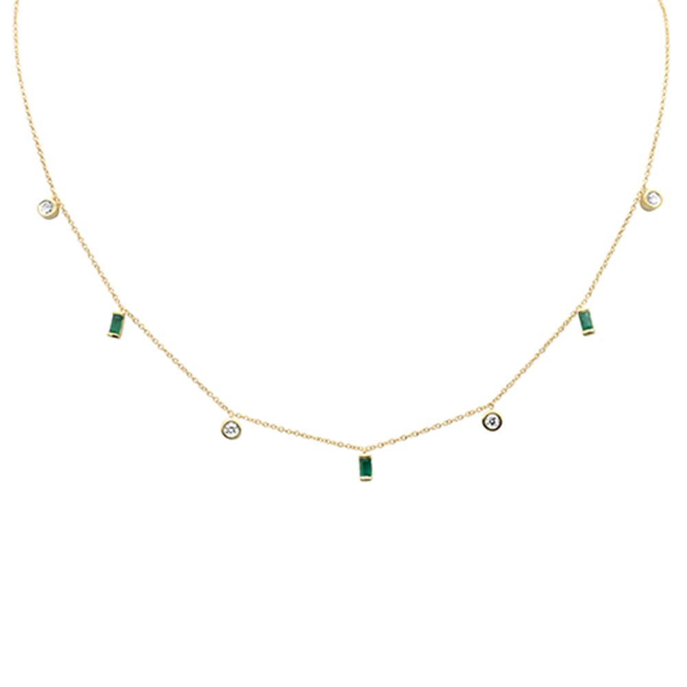 ''SPECIAL! .51ct G SI 14K Yellow Gold DIAMOND Emerald Gemstone Dangling Pendant Necklace 16'''' + 2'''' E