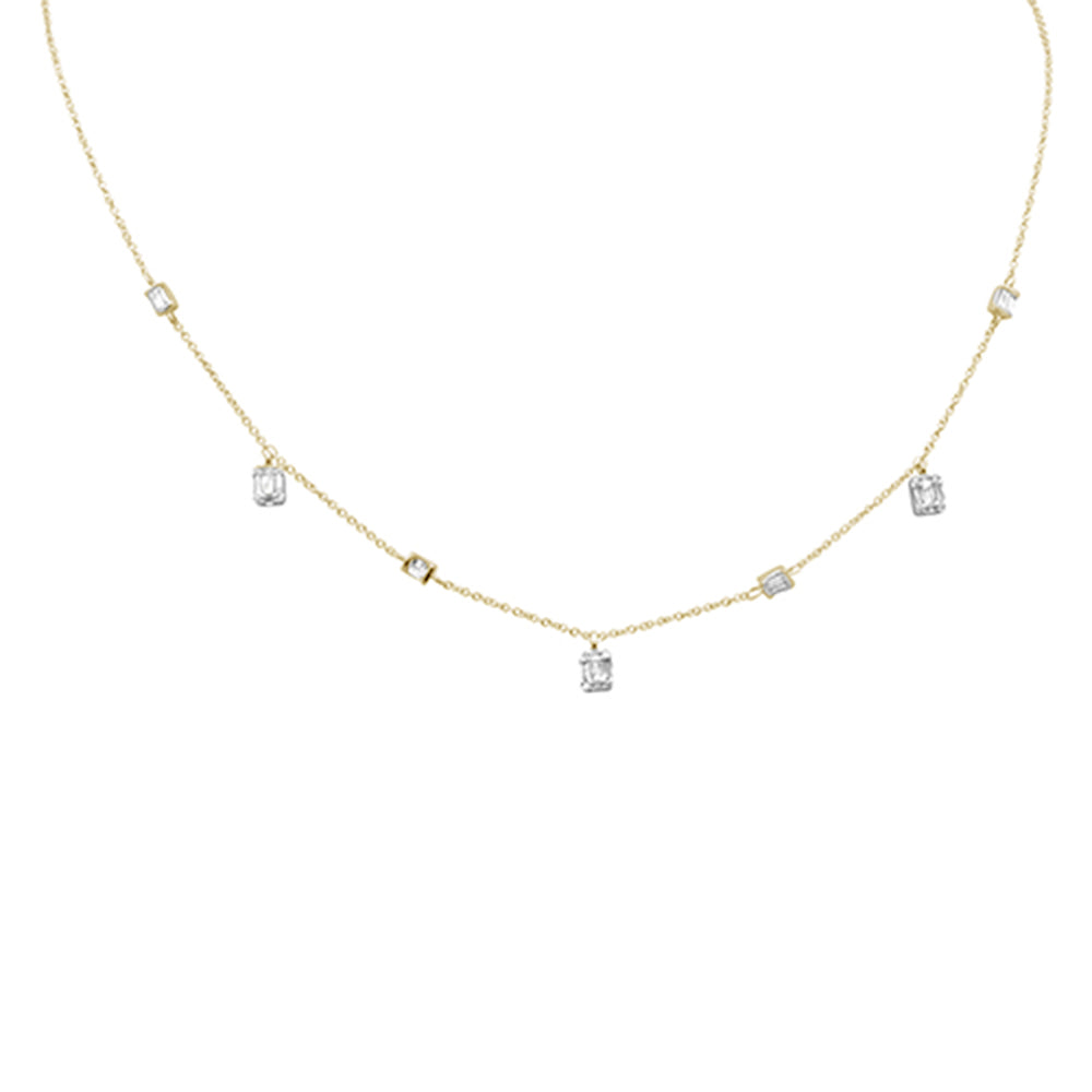 ''.44ct G SI 14K Yellow Gold Diamond Round & Baguette Dangling Pendant NECKLACE 14'''' + 2'''' Ext''