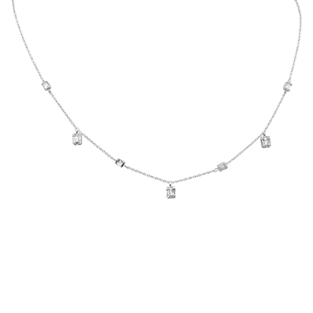 ''.41ct G SI 14K White GOLD Diamond Round & Baguette Dangling Pendant Necklace 14'''' + 2'''' Ext''