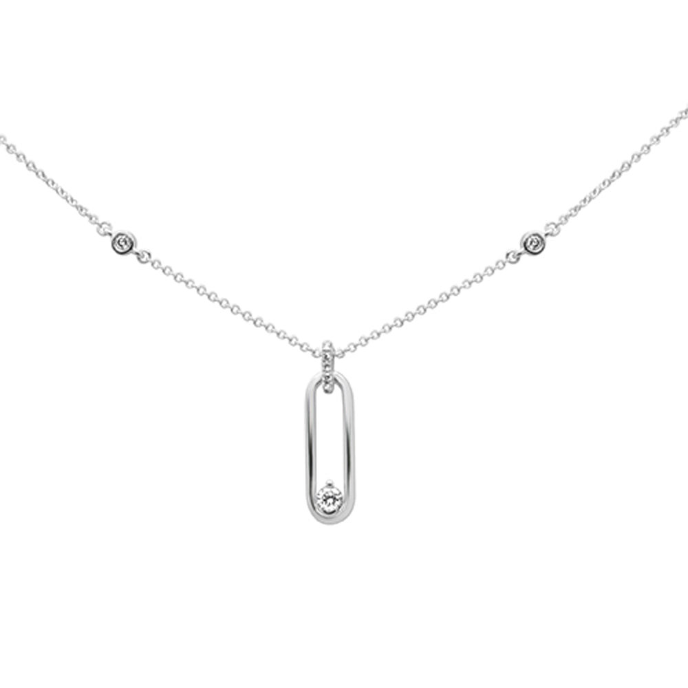 ''.14ct G SI 14K White GOLD Diamond Paper Clip Pendant Necklace 16'''' + 2'''' EXT''