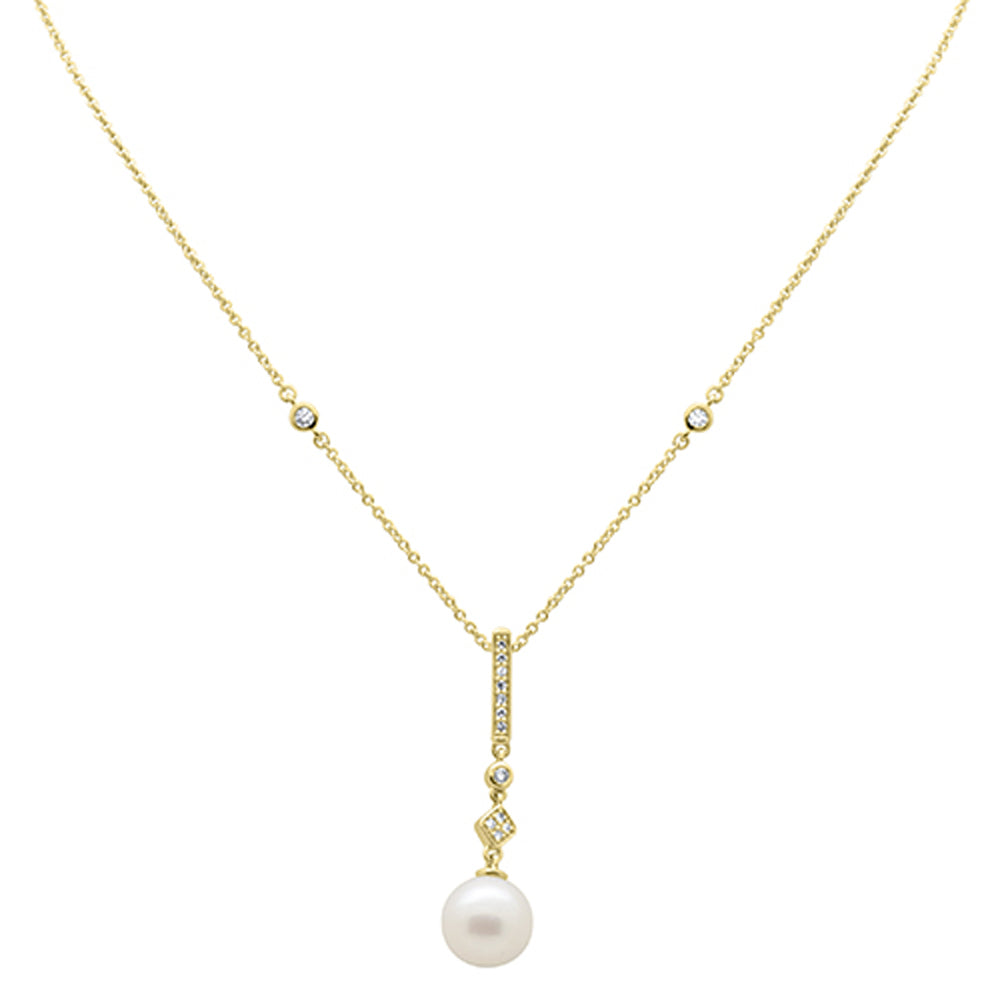 ''.09ct G SI 14K Yellow GOLD Diamond Pearl Drop Pendant Necklace 16'''' + 2'''' EXT''