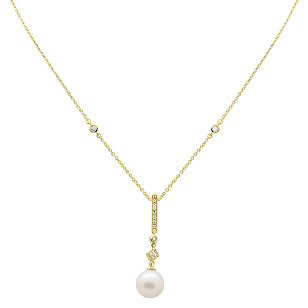 ''.09ct G SI 14K Yellow Gold Diamond Pearl Drop PENDANT Necklace 16'''' + 2'''' EXT''
