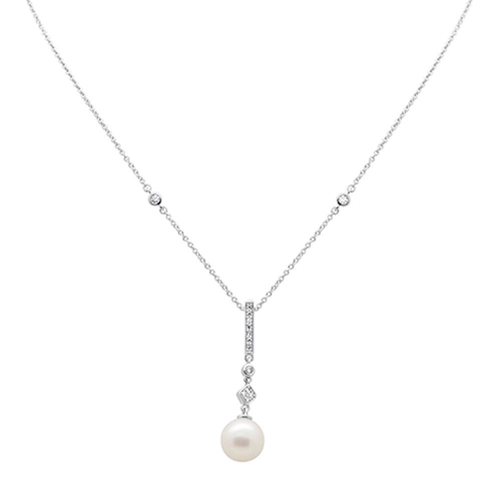 ''.10ct G SI 14K White GOLD Diamond Pearl Drop Pendant Necklace 16'''' + 2'''' EXT''