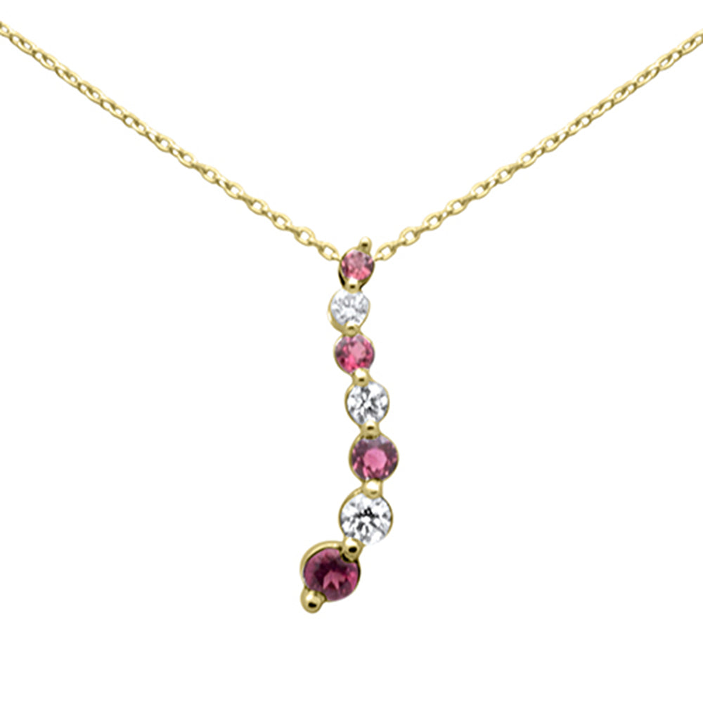 ''.21ct, .39ct G SI 14K Yellow GOLD Diamond & Pink Tourmaline Gemstone Necklace 20''''Long''