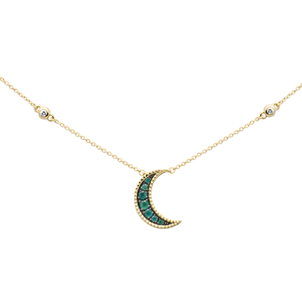 ''.21ct G SI 14K Yellow Gold DIAMOND & Emerald Half-Moon Necklace 18'''' Long''