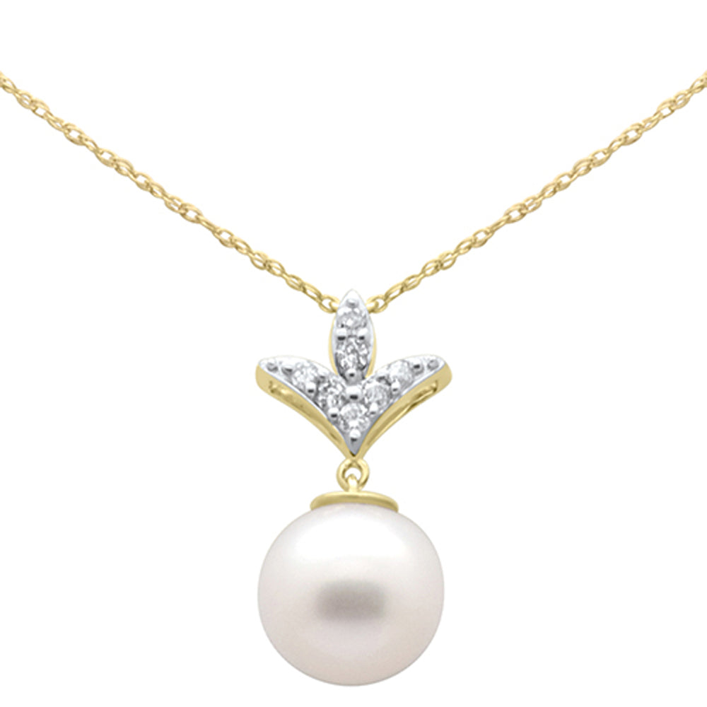 ''.22ct G SI 14K Yellow GOLD Diamond Pearl Pendant Necklace 18'''' Long''