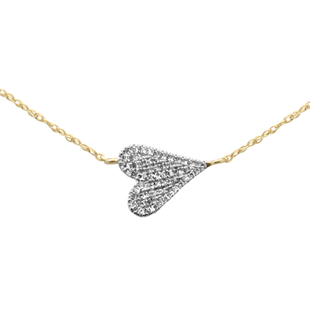 ''.09ct G SI 14K Yellow GOLD Diamond Sideways Heart Pendant Necklace 18'''' Long''
