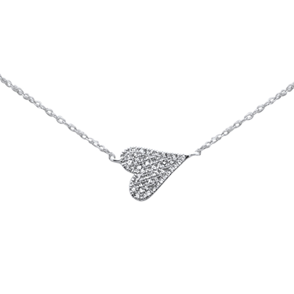 ''.09ct G SI 14K White GOLD Diamond Sideways Heart Pendant Necklace 18''''Long''