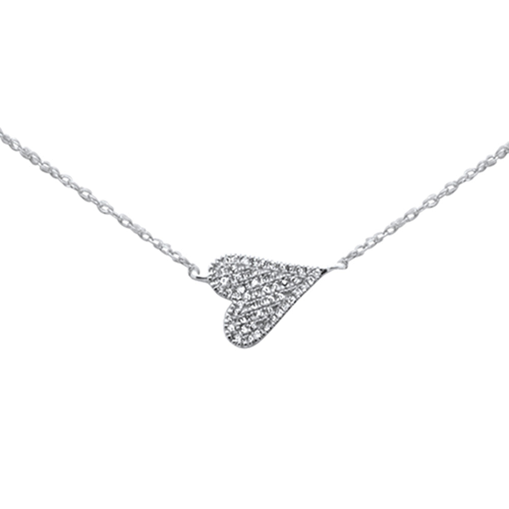 ''.09ct G SI 14K White Gold DIAMOND Sideways Heart Pendant Necklace 18''''Long''