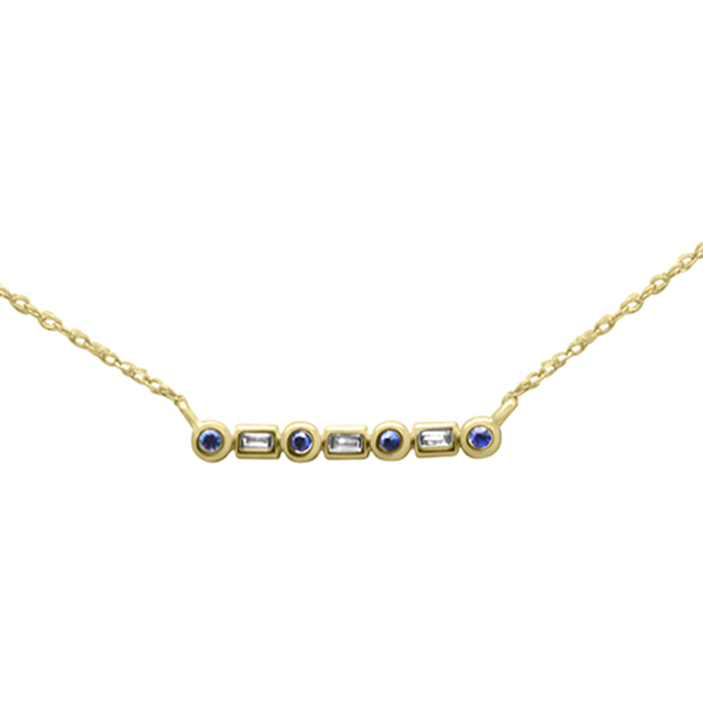 ''.11ct G SI 14K Yellow Gold DIAMOND & Blue Sapphire Pendant Necklace 18''''Long''