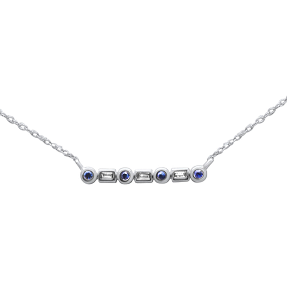 ''.11ct G SI 14K White Gold Diamond & Blue Sapphire Pendant NECKLACE 18''''Long''