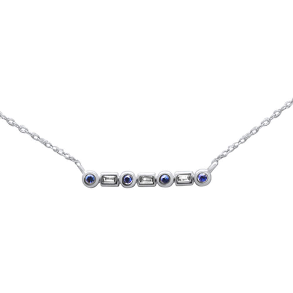 ''.11ct G SI 14K White GOLD Diamond & Blue Sapphire Pendant Necklace 18''''Long''