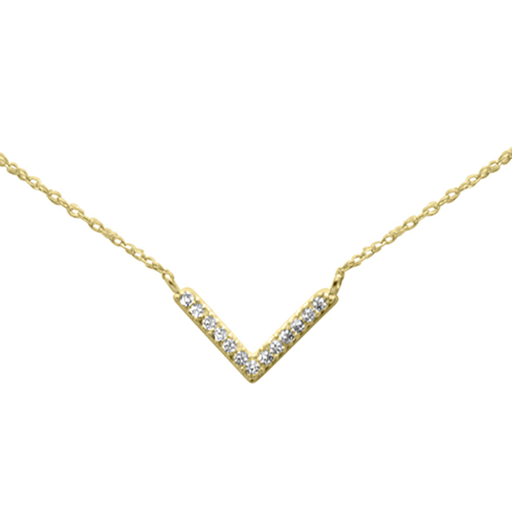 ''.07ct G SI 14K Yellow GOLD Diamond V Chevron Shape Pendant Necklace 18''''Long''