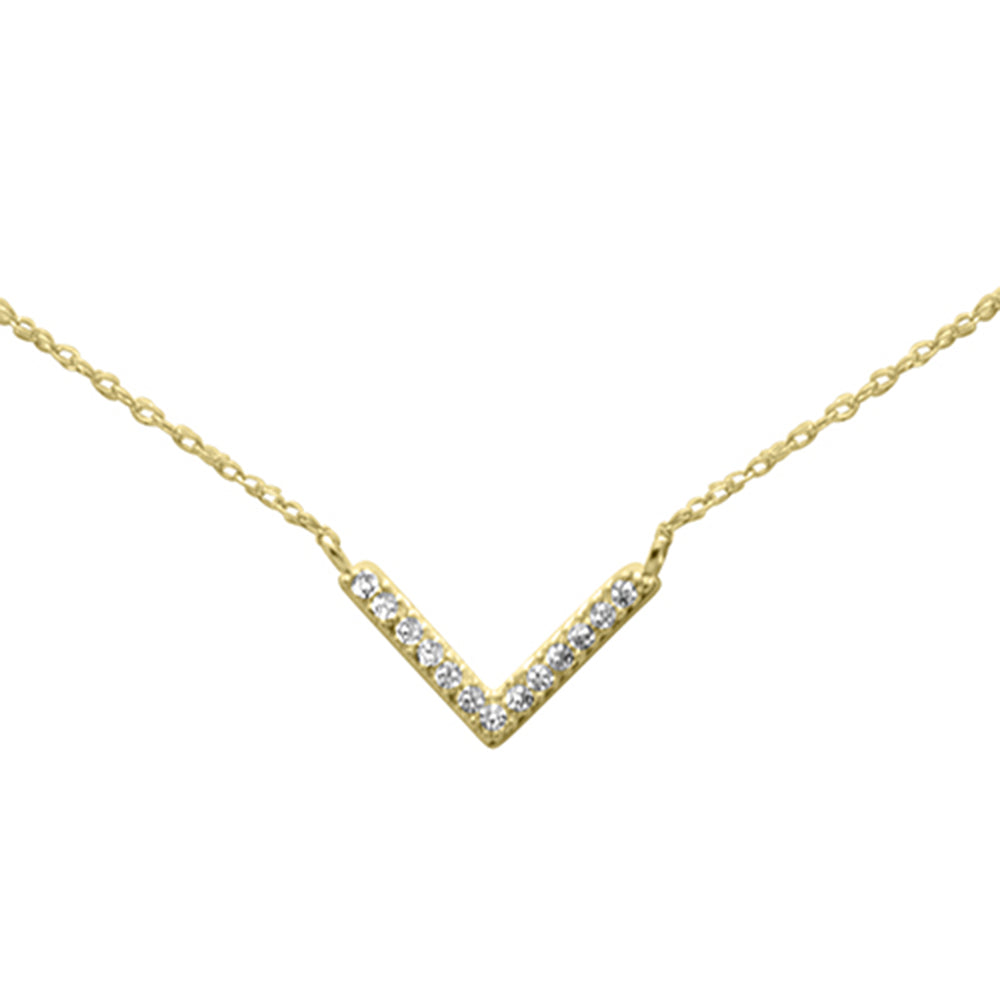 ''.07ct G SI 14K Yellow Gold DIAMOND V Chevron Shape Pendant Necklace 18''''Long''