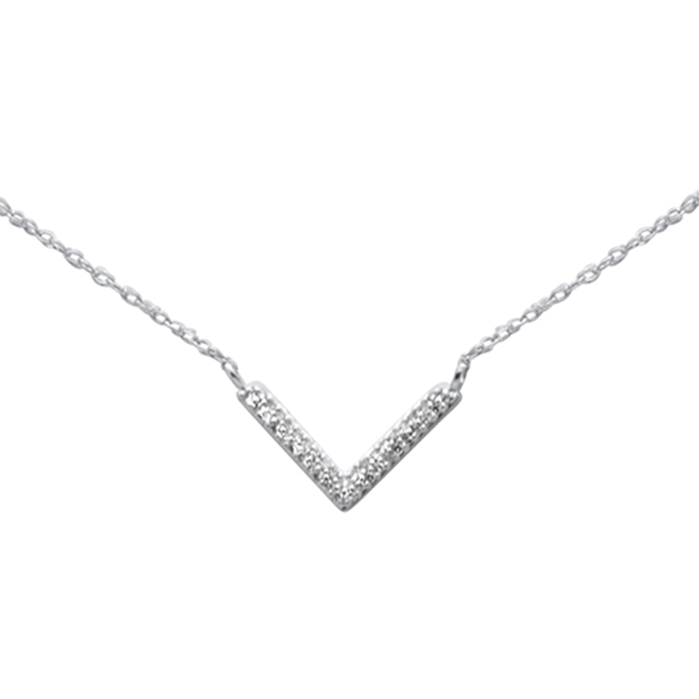 ''.07ct G SI 14K White Gold Diamond V Chevron Shape Pendant NECKLACE 18''''Long''