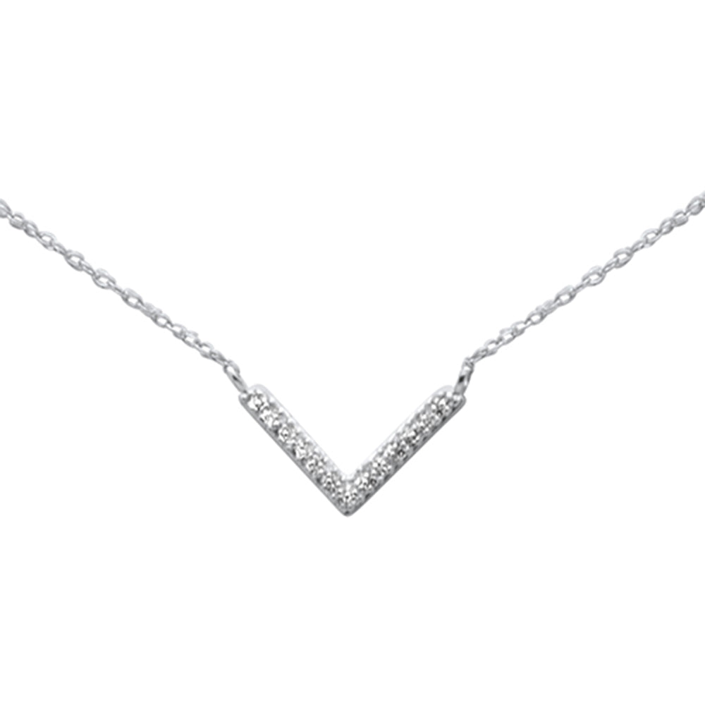 ''.07ct G SI 14K White Gold DIAMOND V Chevron Shape Pendant Necklace 18''''Long''