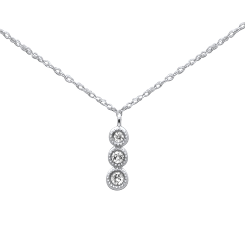 ''.09ct G SI 14K White Gold DIAMOND Three Stone Drop Pendant Necklace 18''''Long''