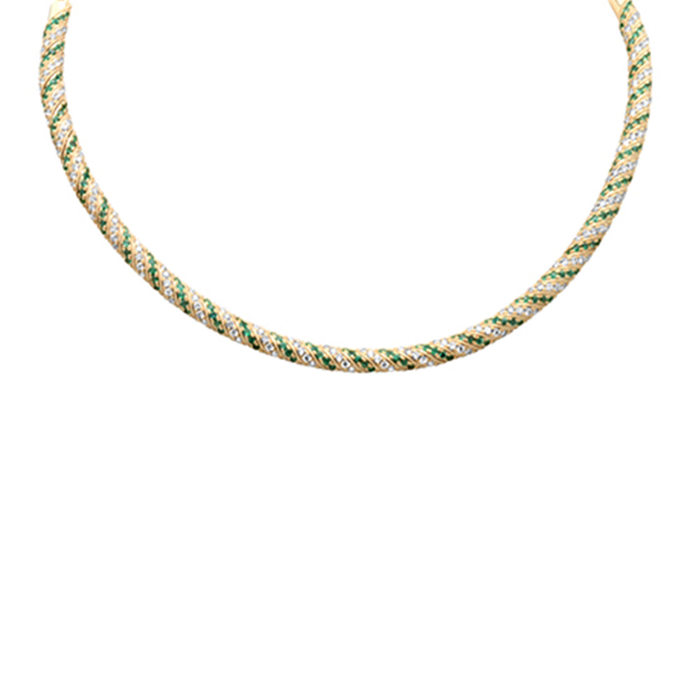 ''SPECIAL!  4.67ct G SI 14K Yellow Gold Diamond & Emerald Gemstone CHOKER Necklace 14 + 2'''' Ext''