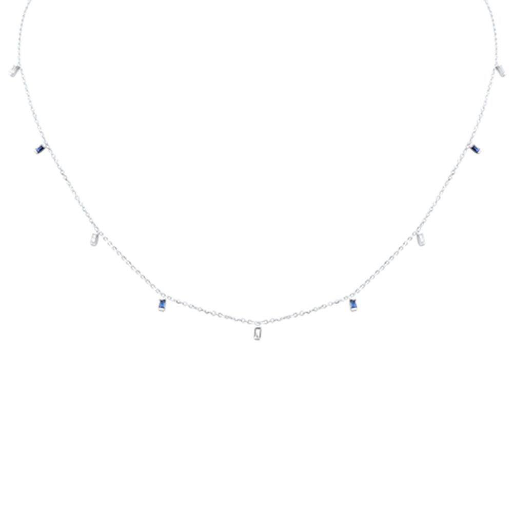 ''.25ct F SI 14K White Gold DIAMOND & Blue Sapphire Pendant Necklace 16'''' + 2'''' Long''