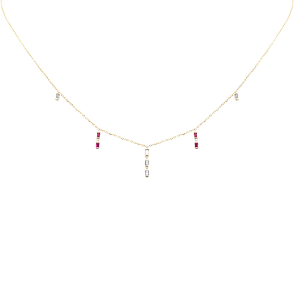 ''.25ct F SI 14K Yellow Gold DIAMOND & Ruby Dangling Pendant Necklace 16'''' + 2'''' Long''