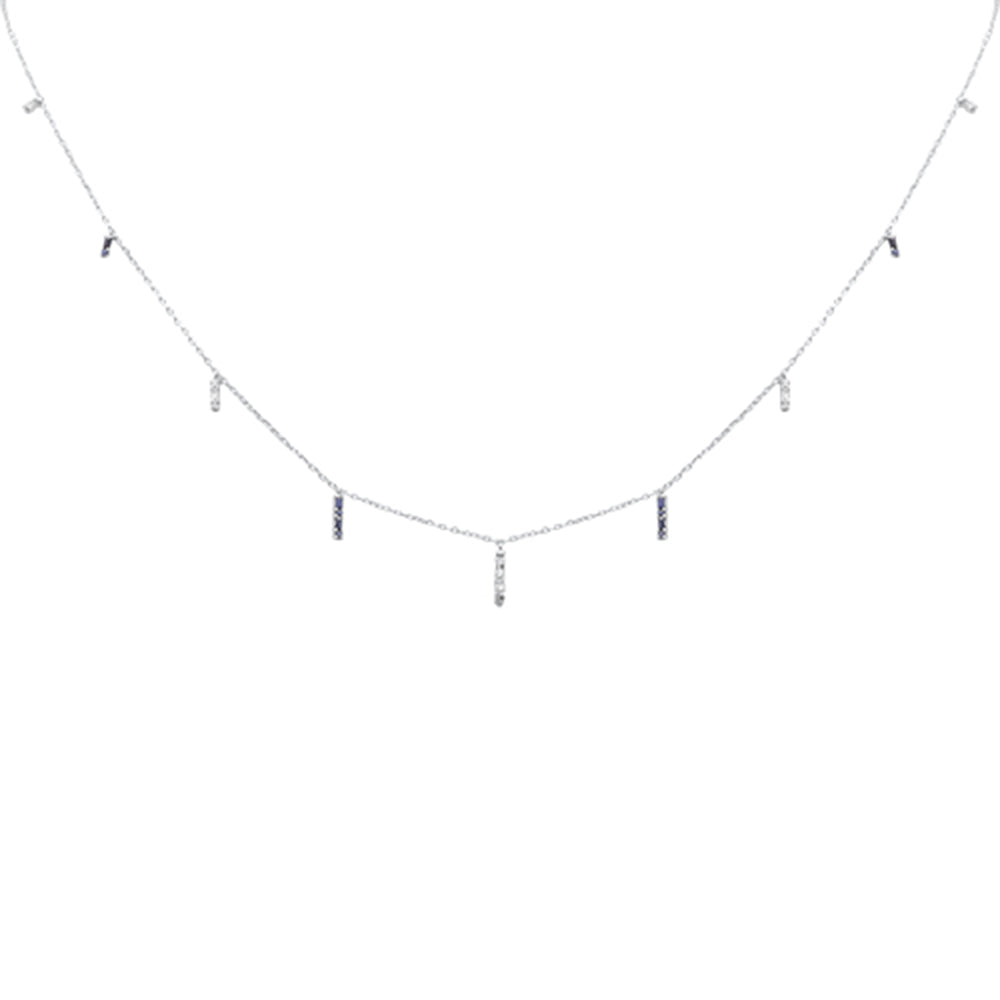 ''.27ct F SI 14K White Gold DIAMOND & Blue Sapphire Dangling Pendant Necklace 16'''' + 2'''' Long''