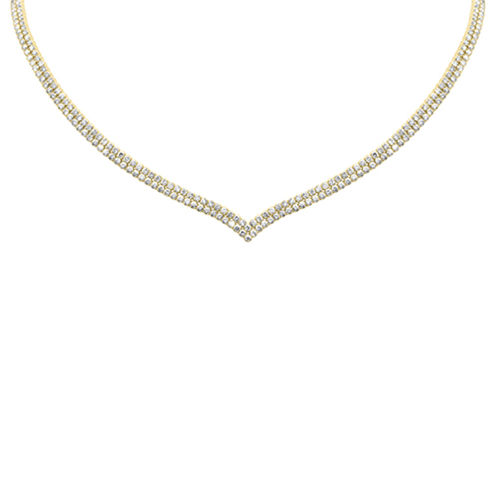 ''DIAMOND CLOSEOUT!  10.00CT G SI 14K Yellow Gold Round DIAMOND 2-Row V Shaped Tennis Necklace 16'''' L