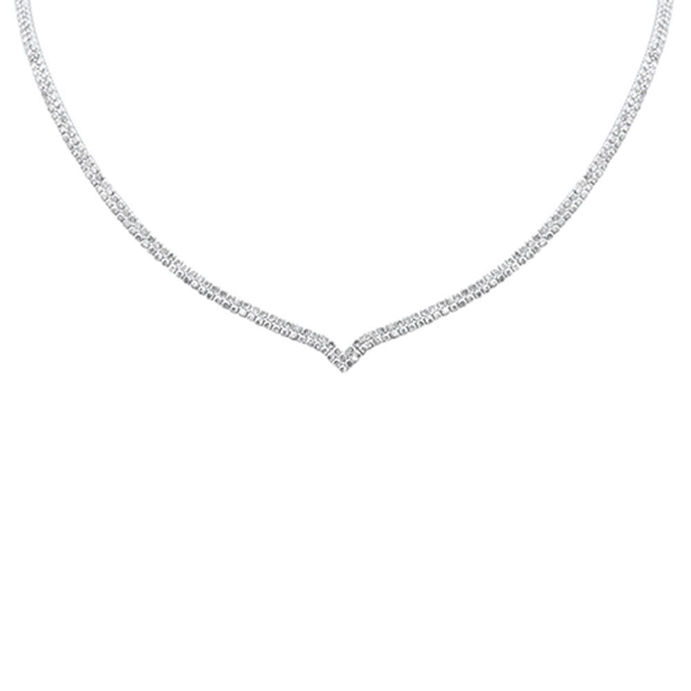 ''DIAMOND CLOSEOUT!  7.00ct G SI 14K White Gold Round DIAMOND 2-Row V Shaped Tennis Necklace 16'''' Lon