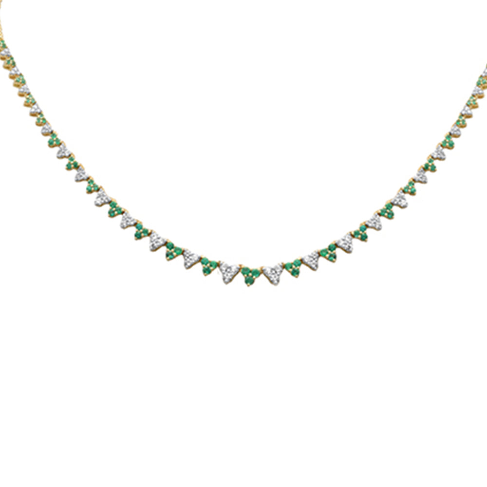 ''SPECIAL!  2.89ct G SI 14K Yellow Gold DIAMOND & Emerald Gemstones Graduated Necklace 16'''' Long''