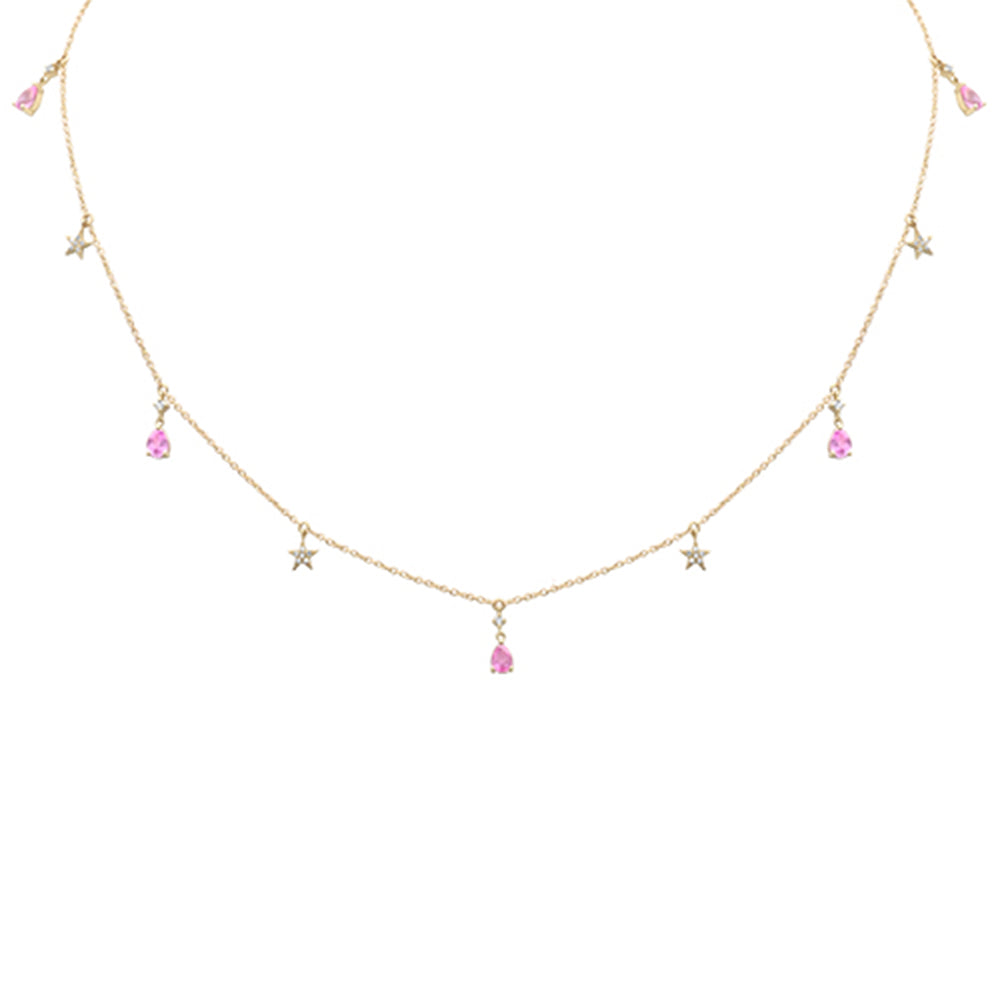 ''SPECIAL! 1.00ct G SI 14K Yellow Gold DIAMOND & Pink Sapphire Gemstone Pendant Necklace 16+2'''' Ext L