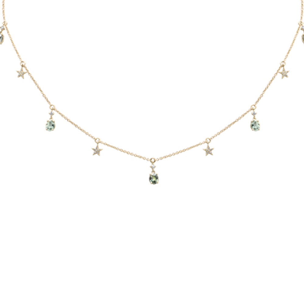 ''SPECIAL! 1.53ct G SI 14K Yellow Gold DIAMOND & Green Sapphire Gemstone Pendant Necklace 16+2'''' Ext 