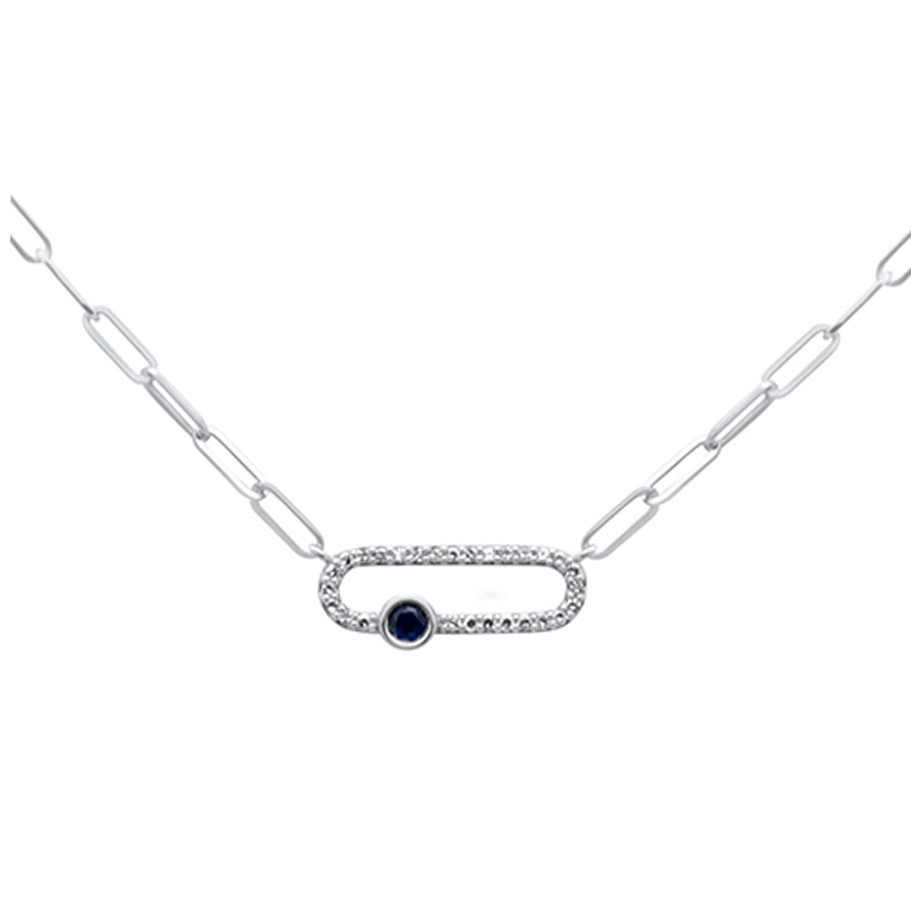 ''SPECIAL!  .37ct G SI 14k White Gold DIAMOND & Blue Sapphire Gemstones Paper clip Pendant Necklace  