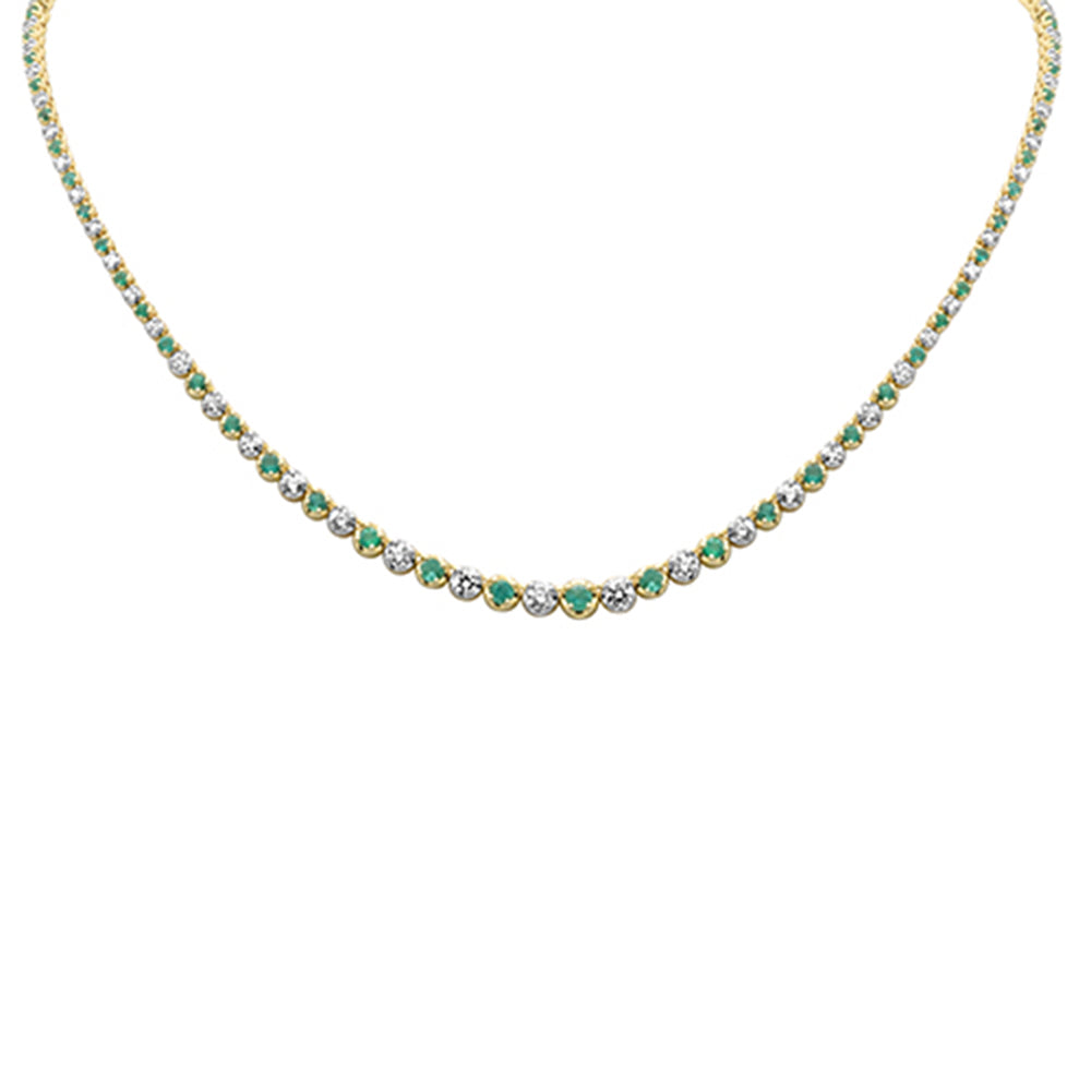 ''SPECIAL!  4.85ct G SI 14k Yellow Gold DIAMOND & Emerald Gemstones Graduated Tennis Necklace 16'''' Lo