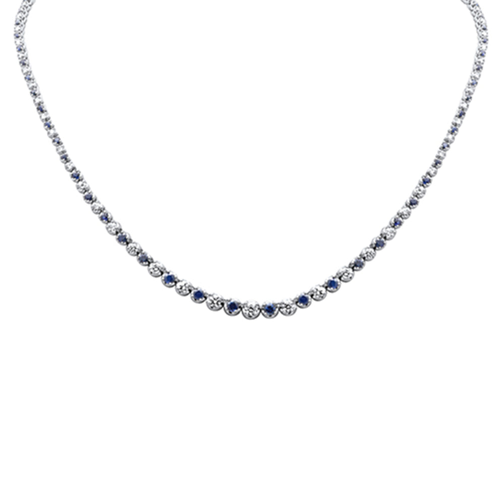 ''SPECIAL!  5.74ct G SI 14K White Gold DIAMOND & Blue Sapphire Gemstones Graduated Tennis Necklace 16