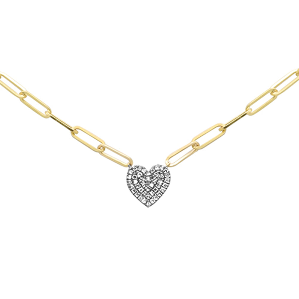 ''SPECIAL!   .13ct G SI 14K Yellow Gold DIAMOND Heart Paper Clip Pendant Neckalce 18'''' Long''