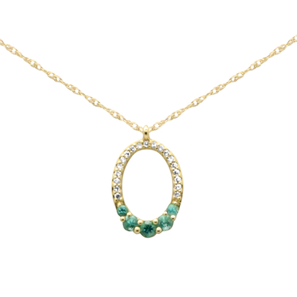 ''.22ct G SI 14K Yellow Gold DIAMOND & Emerald Gemstones Oval Pendant Necklace 18'''' Long''