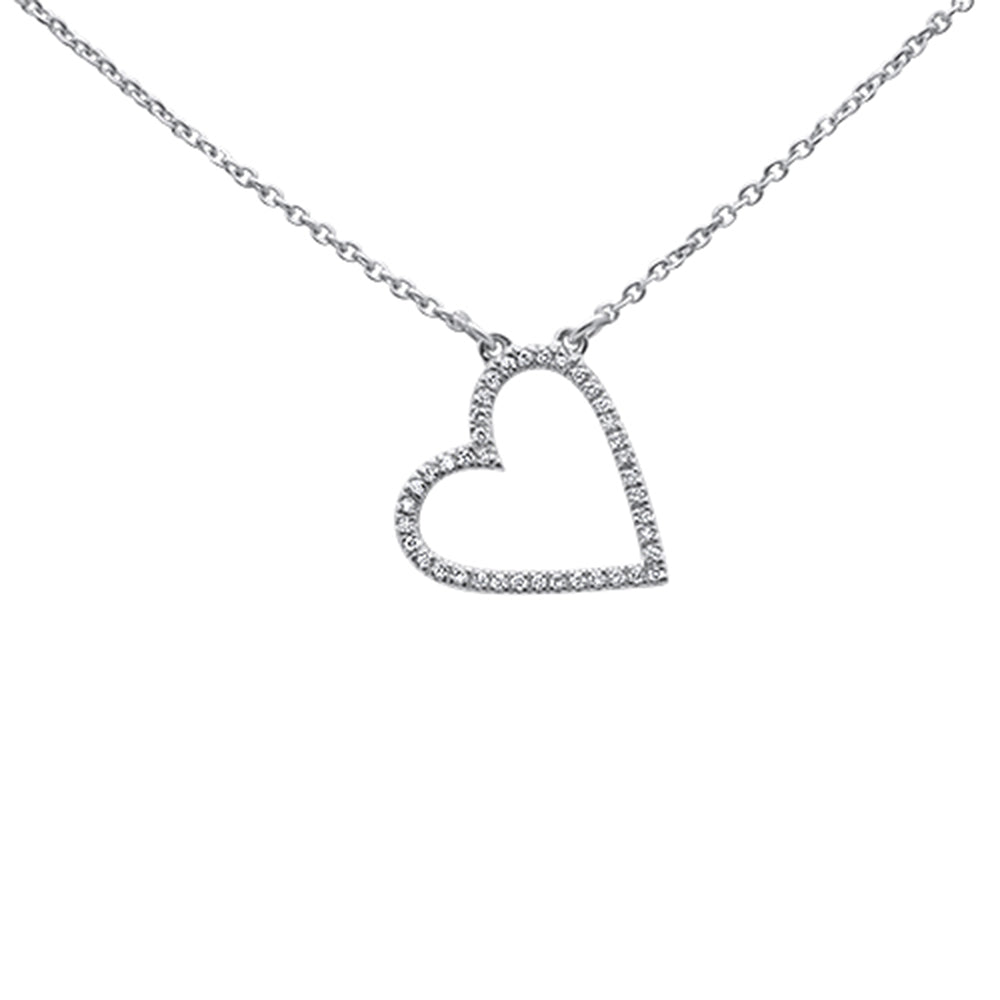 ''.08ct 14kt White Gold Trendy Sideways Heart DIAMOND Pendant Necklace 16''''+2''''''